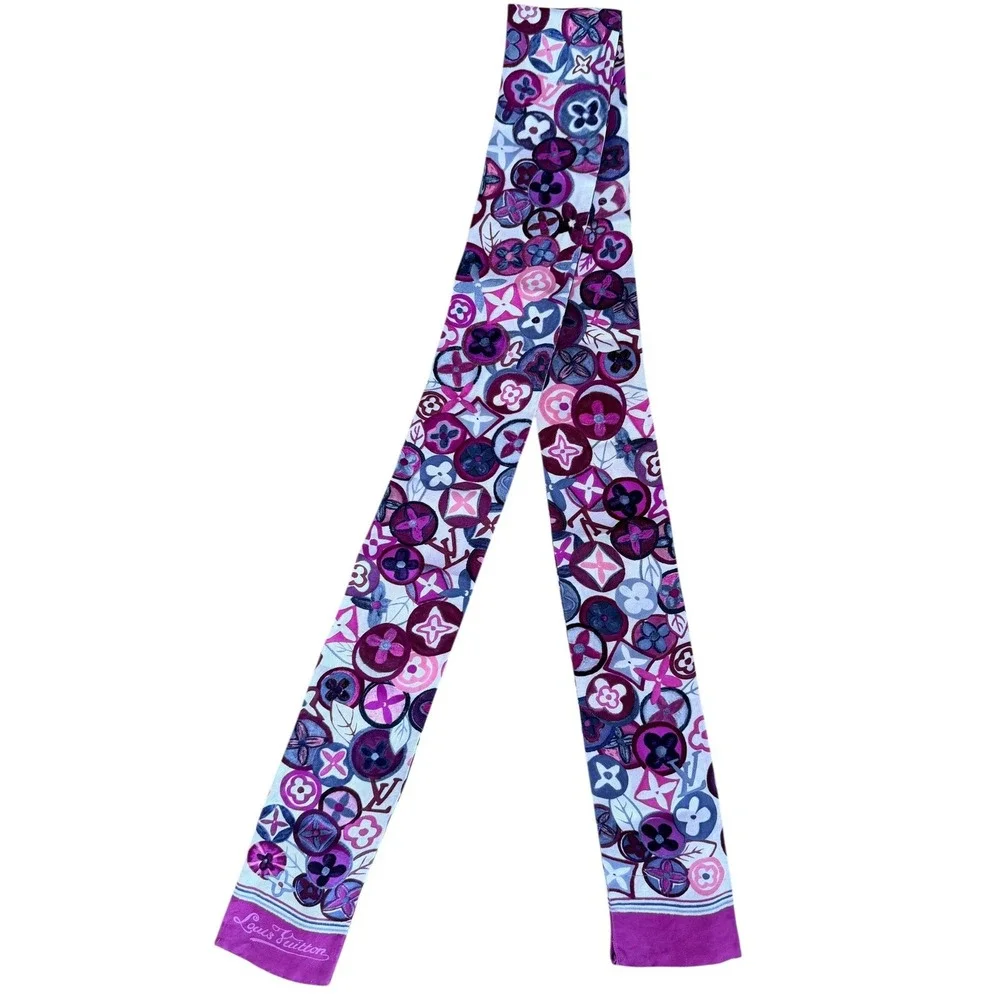 Louis Vuitton Violet Comete Silk Bandeau scarf in violet/ multicolor - Authentic - Picture 4 of 6